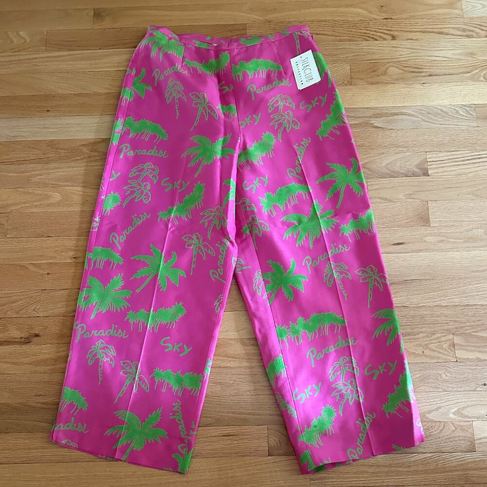 NWT Silk Club Collection Silk Tropical Wide Leg Capris Size 12